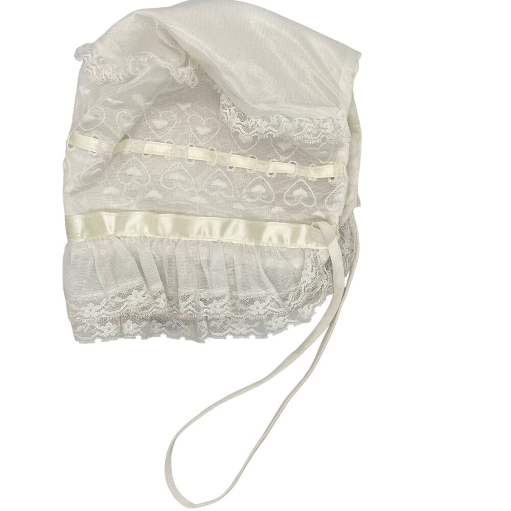 Vintage-Inspired Baby Bonnet With Lace & Heart Detail Satin Accents 9-12 Months